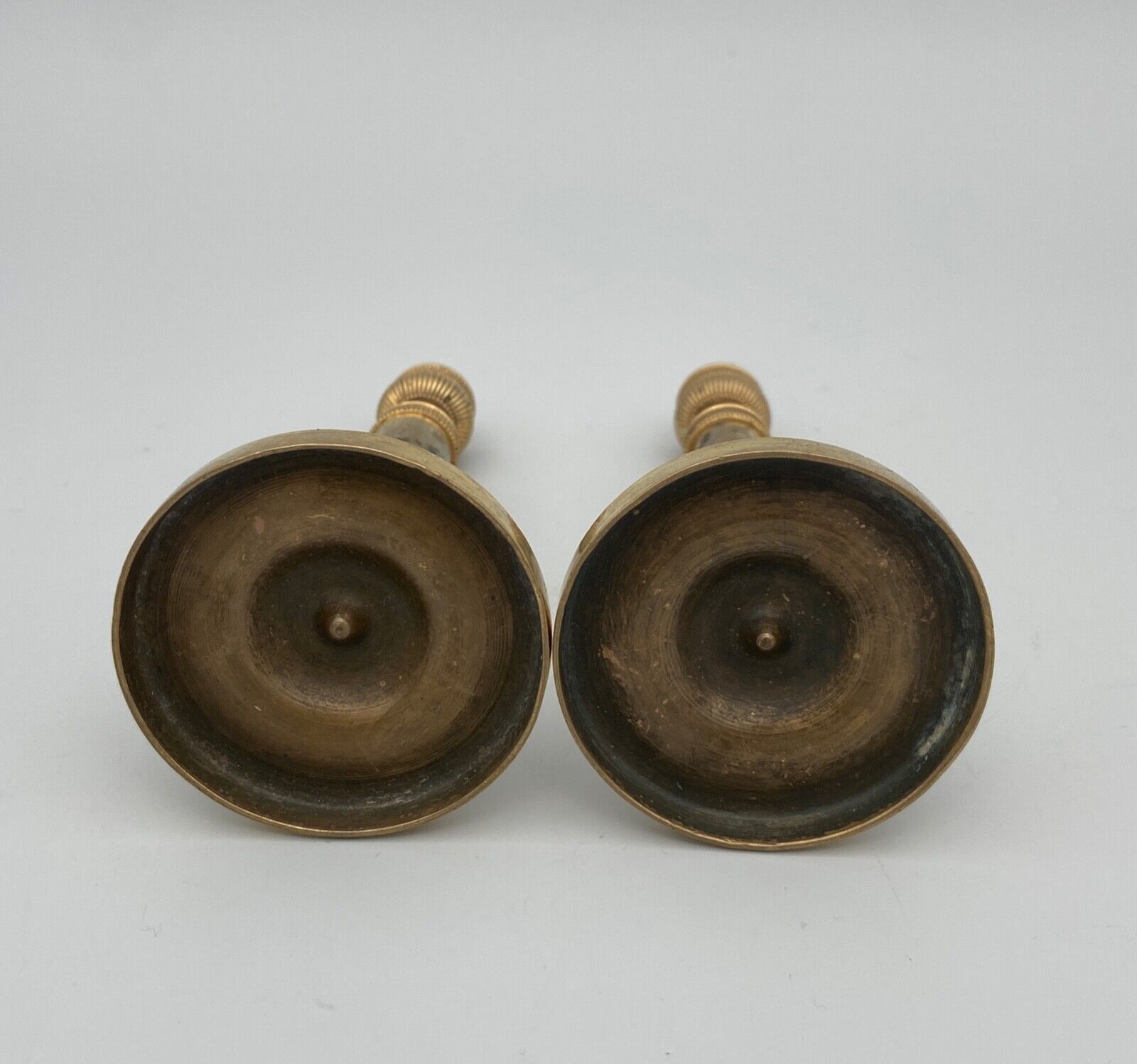 Pair of miniature candle holders in bronze dore restoration period nineteenth