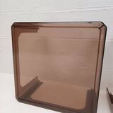 Pair of vintage 70s smoked plexiglass coffee tables by Prisunic