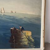 Marine, "Red Sail" technique with knife on panel signed Riccy.