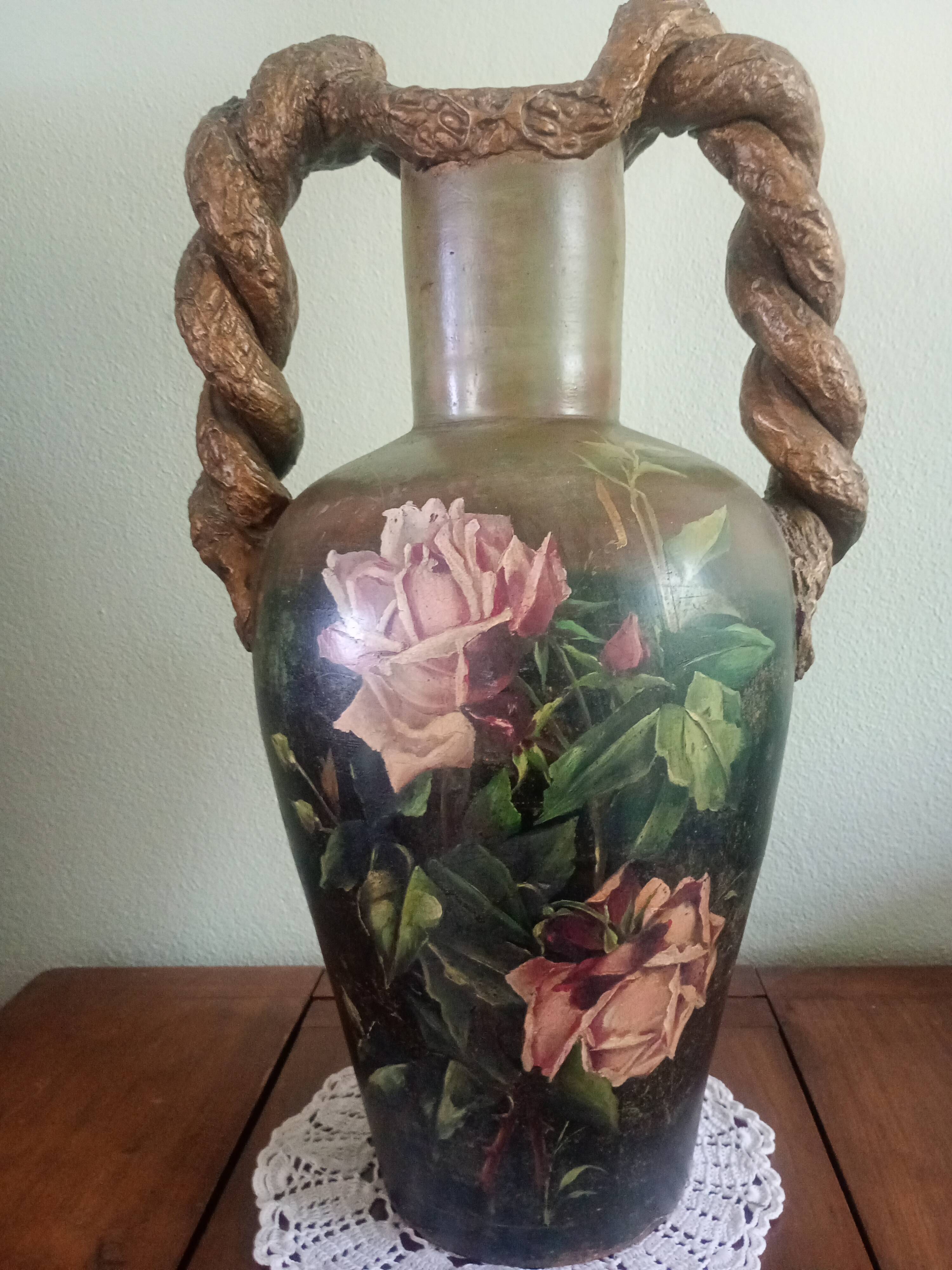 Double-handled vase with roses by Georges Weissenburger, École de Nancy.