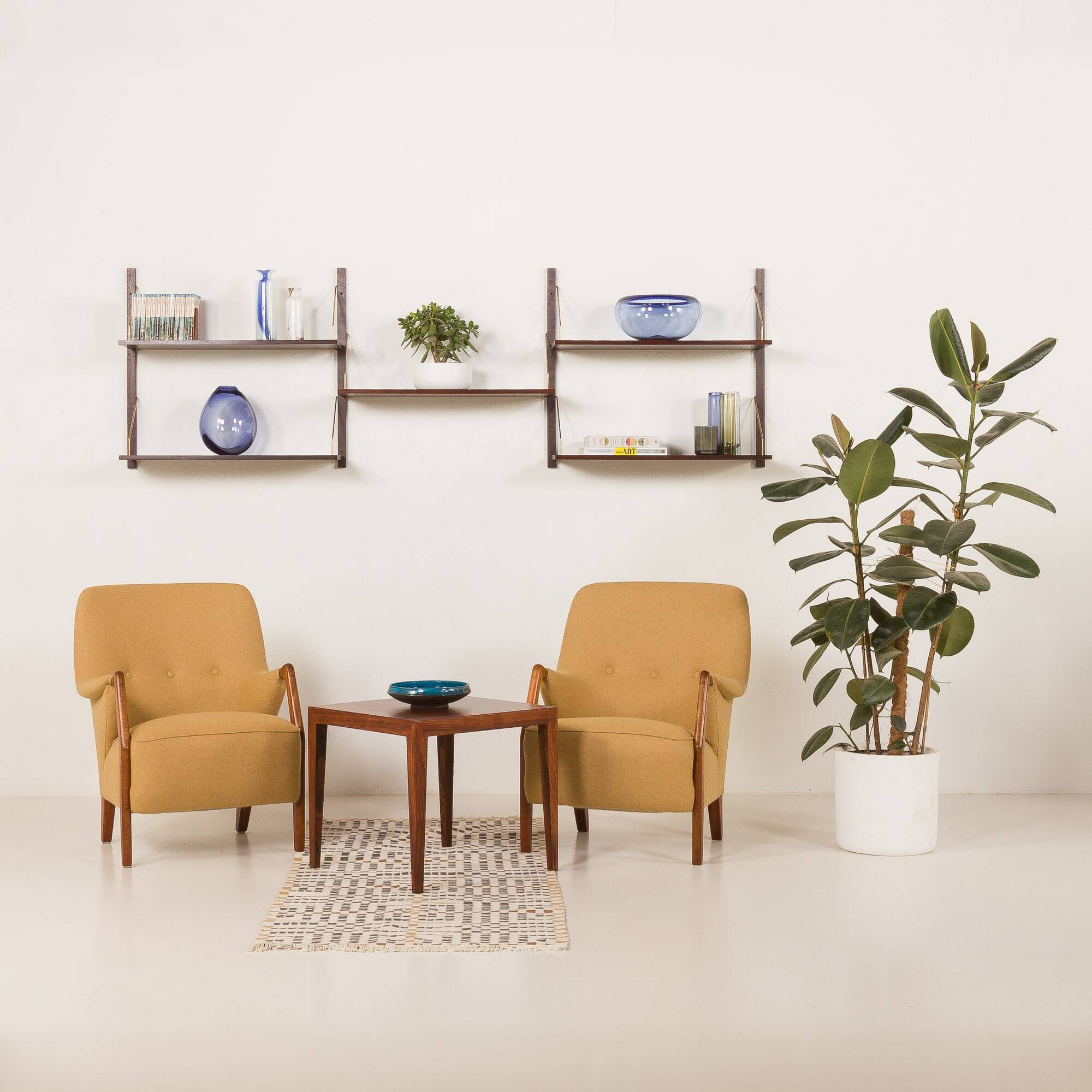 Scandinavian mid century lounge chairs in teak and wool, set of 2, 1960s