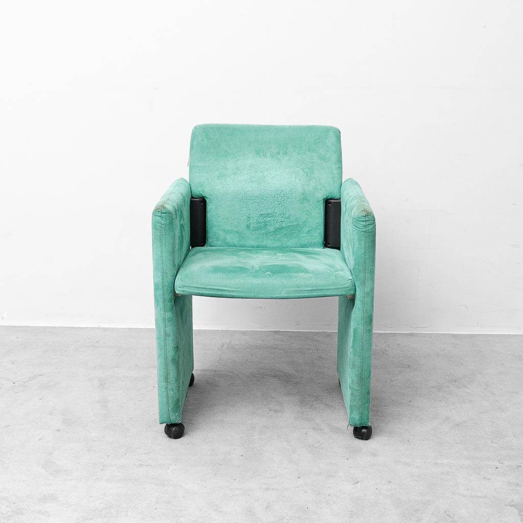 Set of 6 Roota velvet armchairs in green by Buzzati & Rocchi, 1970s