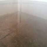 Round coffee table, chrome and smoked glass