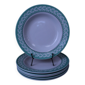 Set of 6 KIFO L'Amandinoise deep plates with green leaf design.