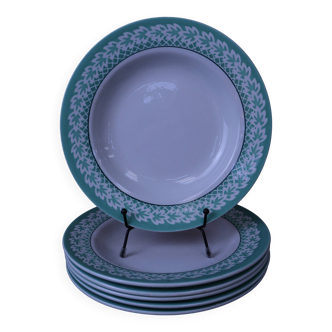 Lot de 6 Assiettes creuses KIFO L'Amandinoise décor feuilles vertes