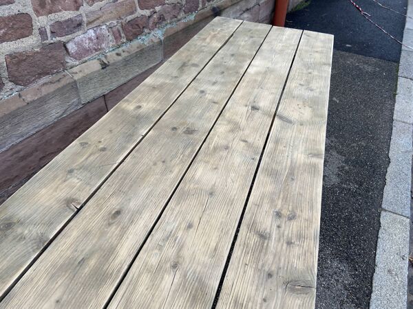 Grande table champêtre de ferme 240 cm en sapin brasserie bois naturel brut