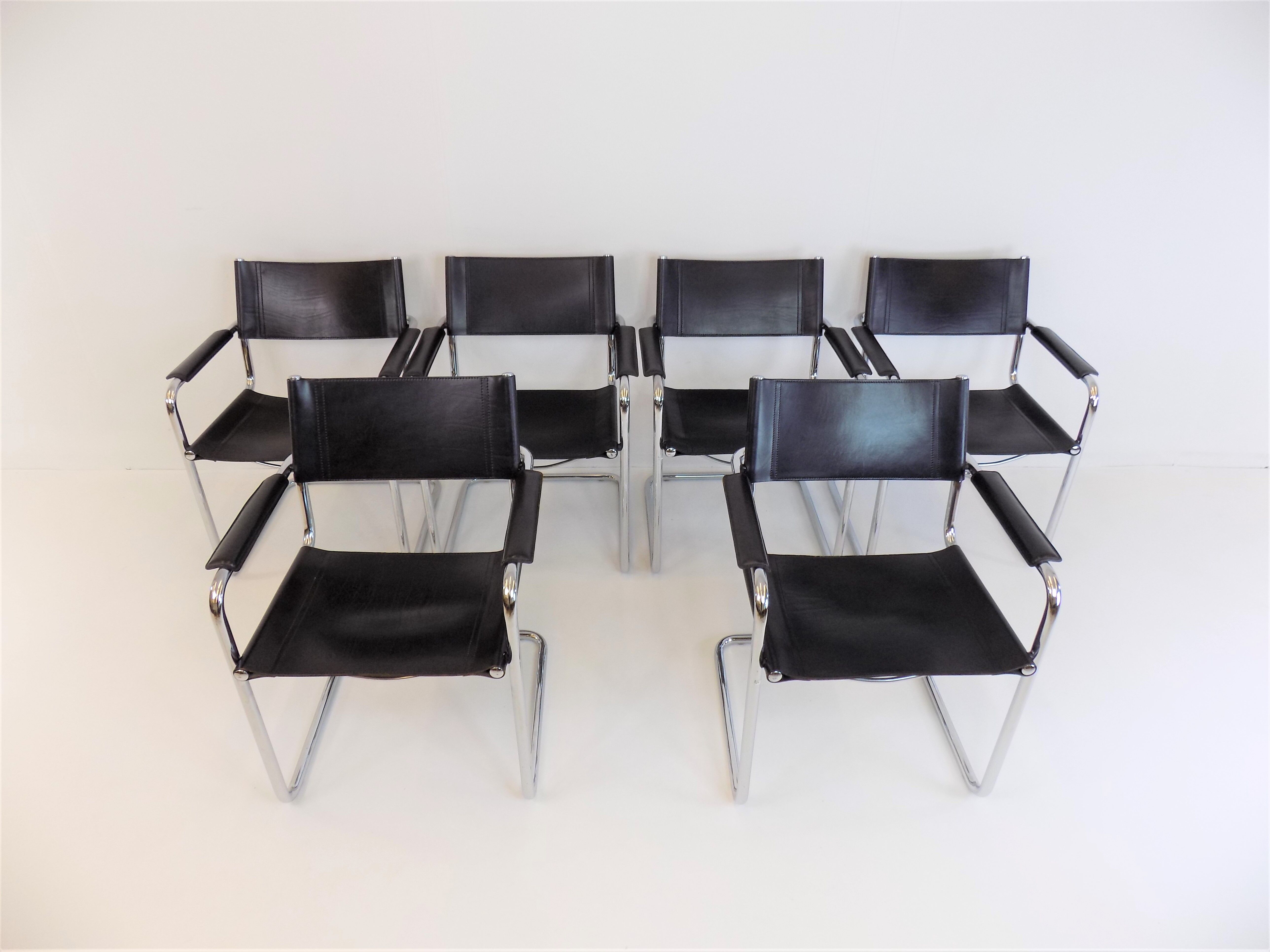 Set of 6 leather cantilever chairs
