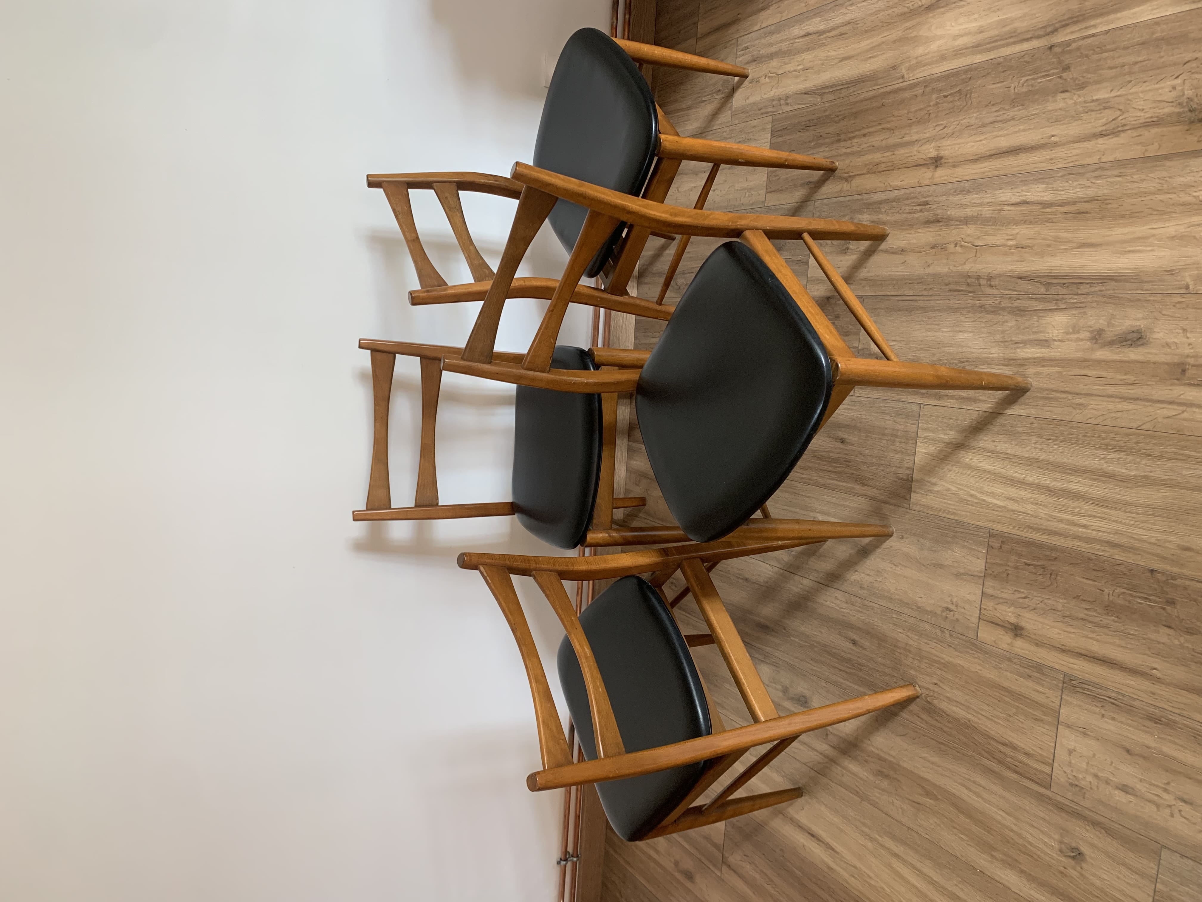 Series of 4 wooden & imitation leather chairs