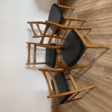 Series of 4 wooden & imitation leather chairs