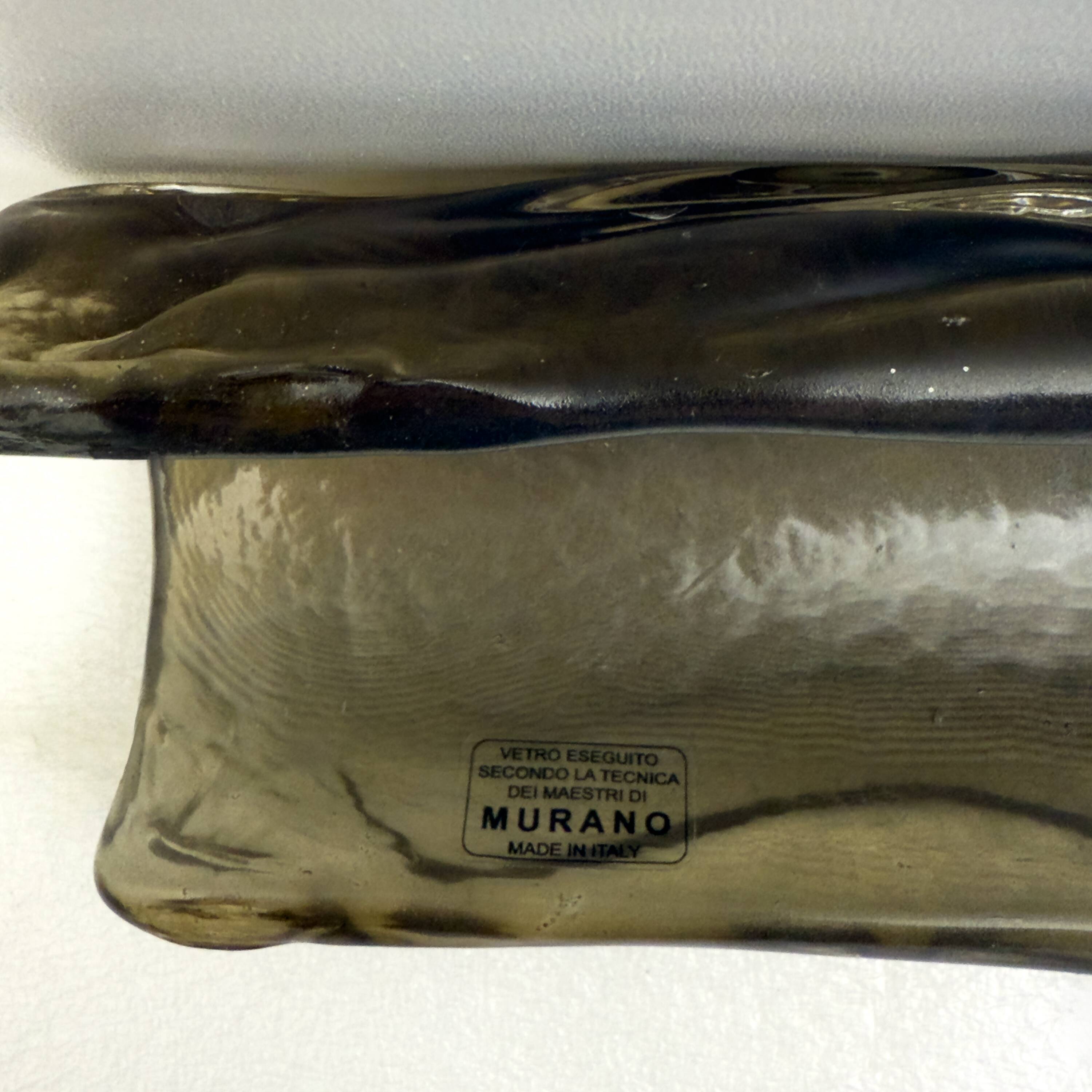 Pair of Modern Amber and Green Murano Glass and Brass Sconces