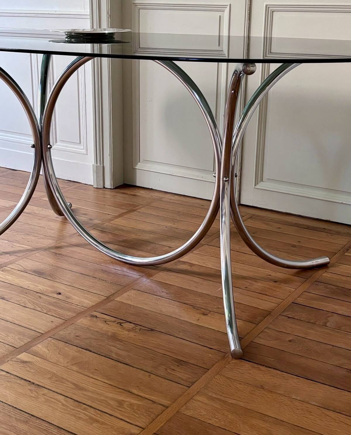 Table verre fumé /chrome vintage 70'