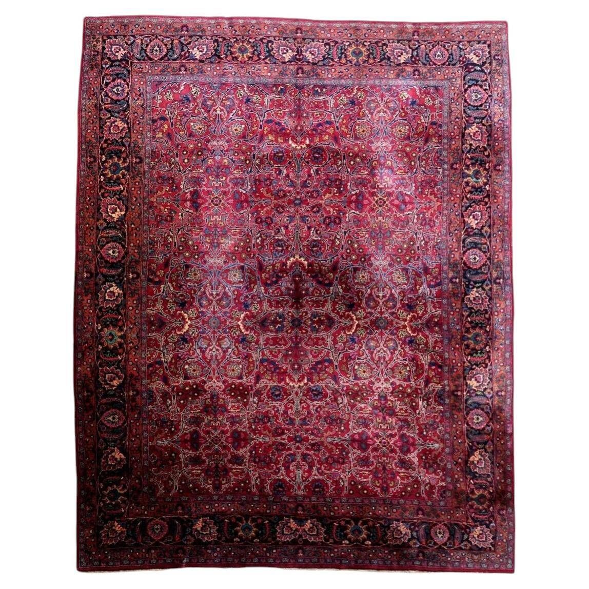 1920s Handmade Antique Wool Floral Rug, Red & Navy, 313 × 396 cm - 1C1303