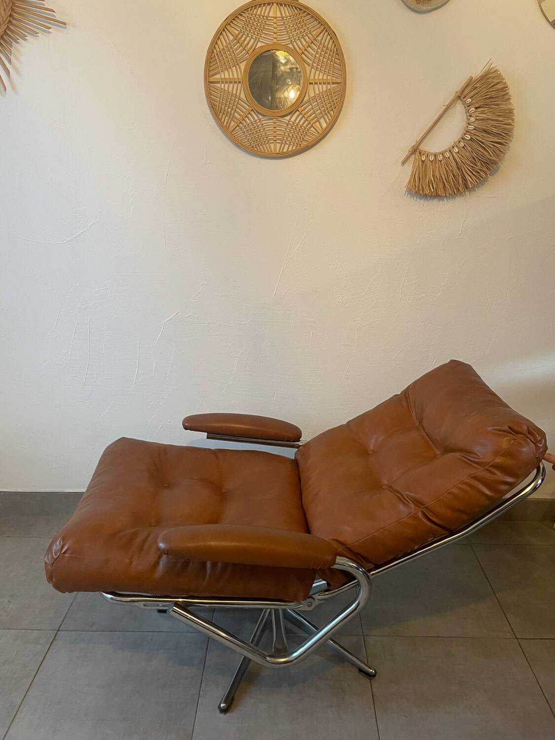 Vintage reclining lounge chair and footrest