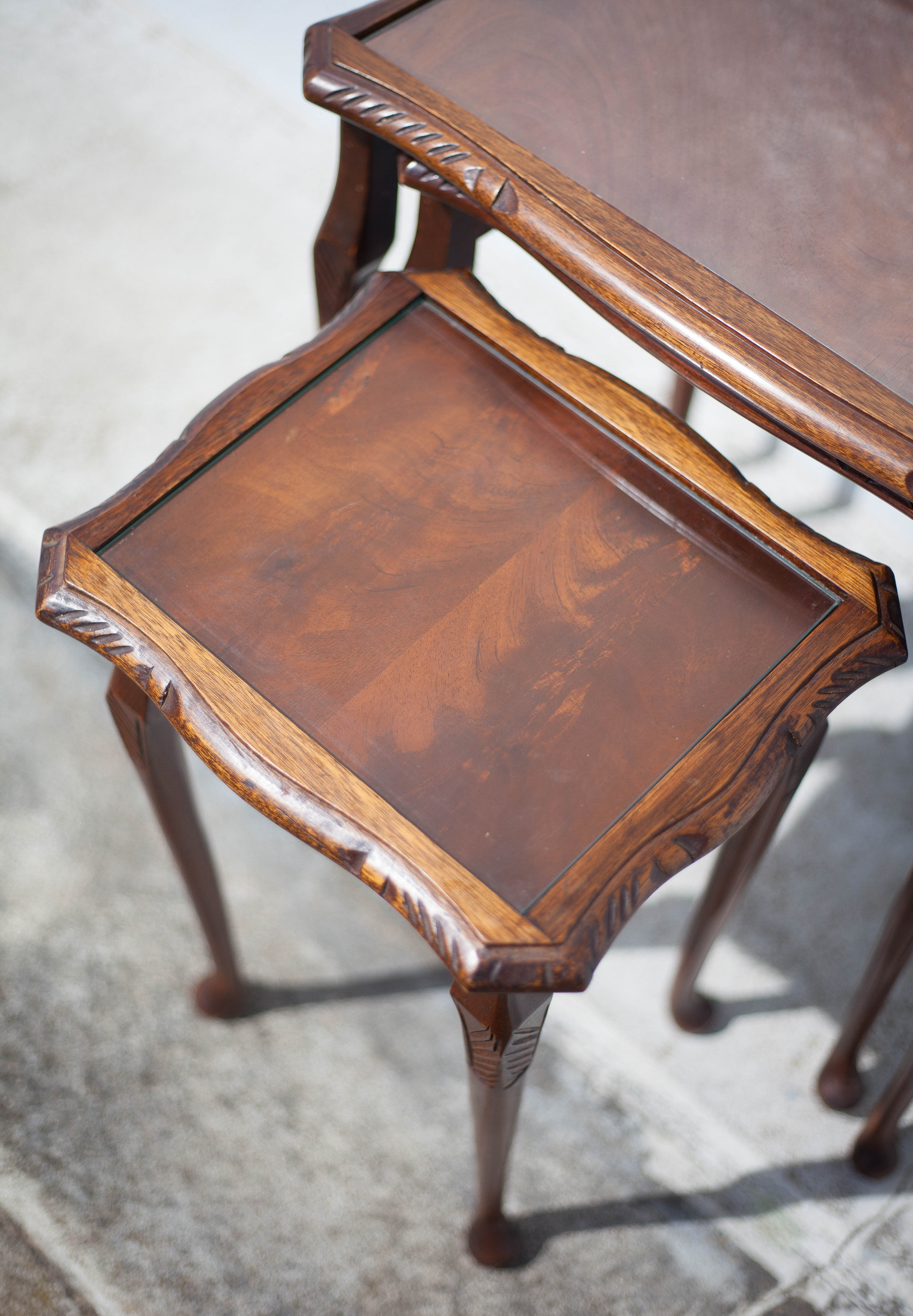 Queen Anne wood style nesting tables