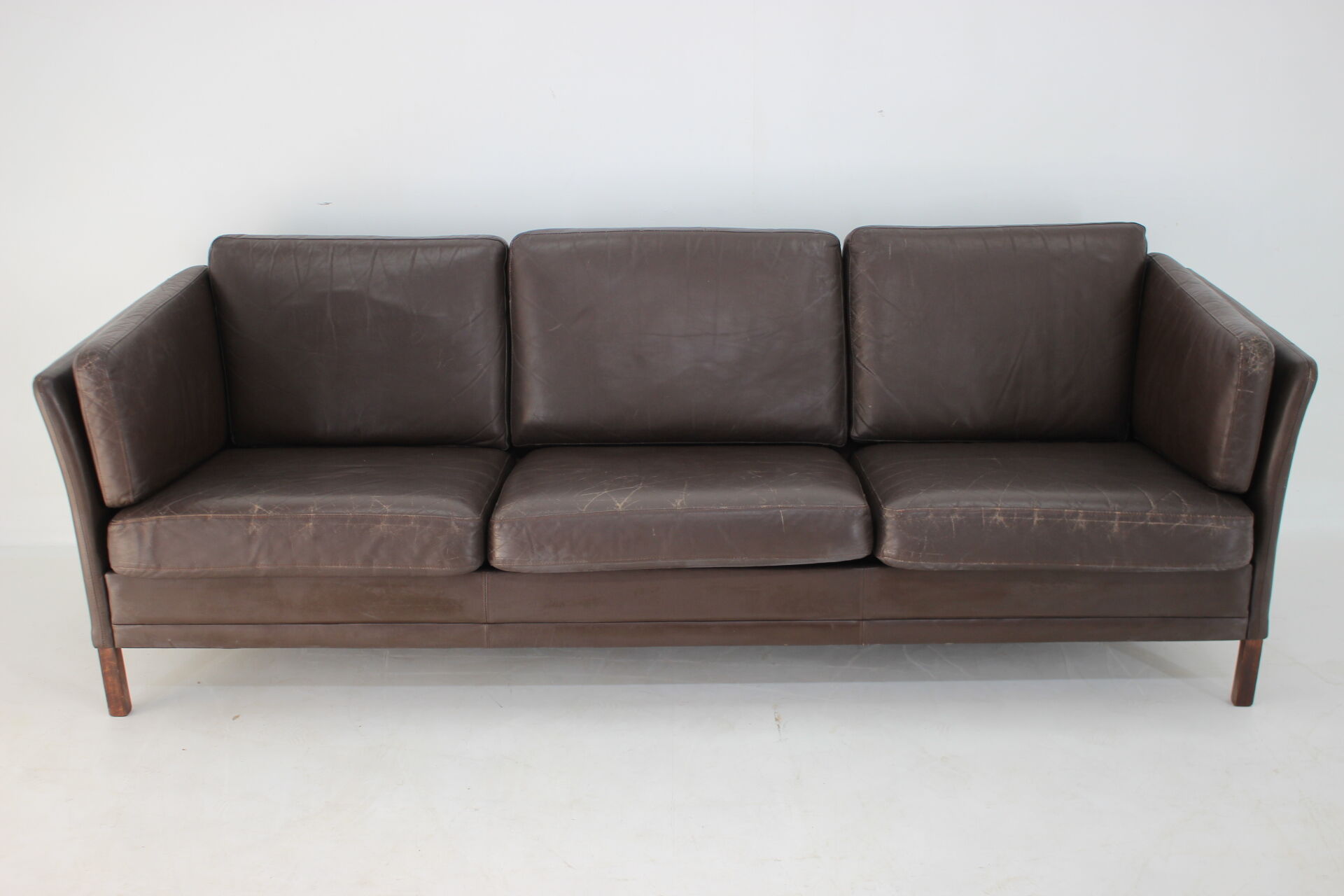 1970s danish brown leather 3-seater sofa