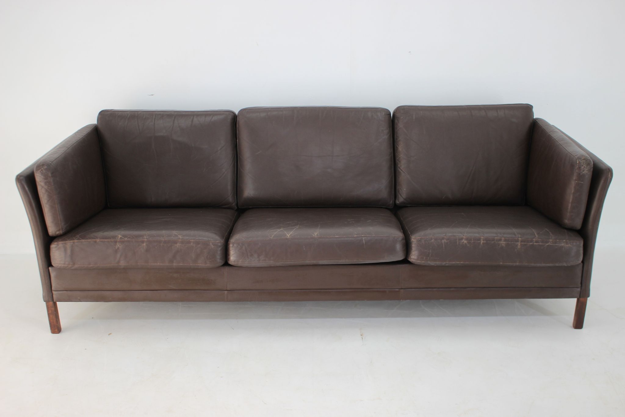 1970s danish brown leather 3-seater sofa