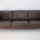Canapé 3 places en cuir brun danois des années 1970