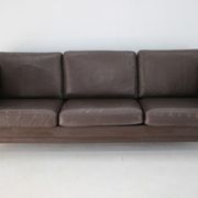 1970s danish brown leather 3-seater sofa