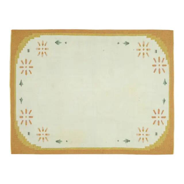 1970s Vintage Turkish Oushak Handmade Wool Cotton Beige Area Rug 172x225