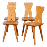 Suite de 4 chaises en bois à dossier zoomorphe, 1960