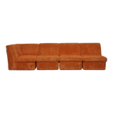 Orange corduroy Modular sofa from the 70's, 4 pieces
