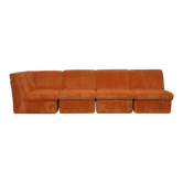 Orange corduroy Modular sofa from the 70's, 4 pieces
