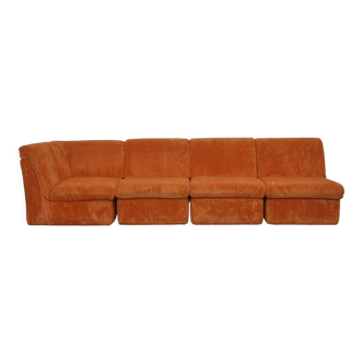 Orange corduroy Modular sofa from the 70's, 4 pieces