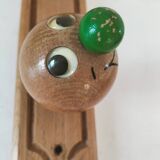 Vintage wooden children's coat rack - smiling heads hooks