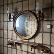 Large vintage wooden bathroom set / mirror with shelf / towel rack
