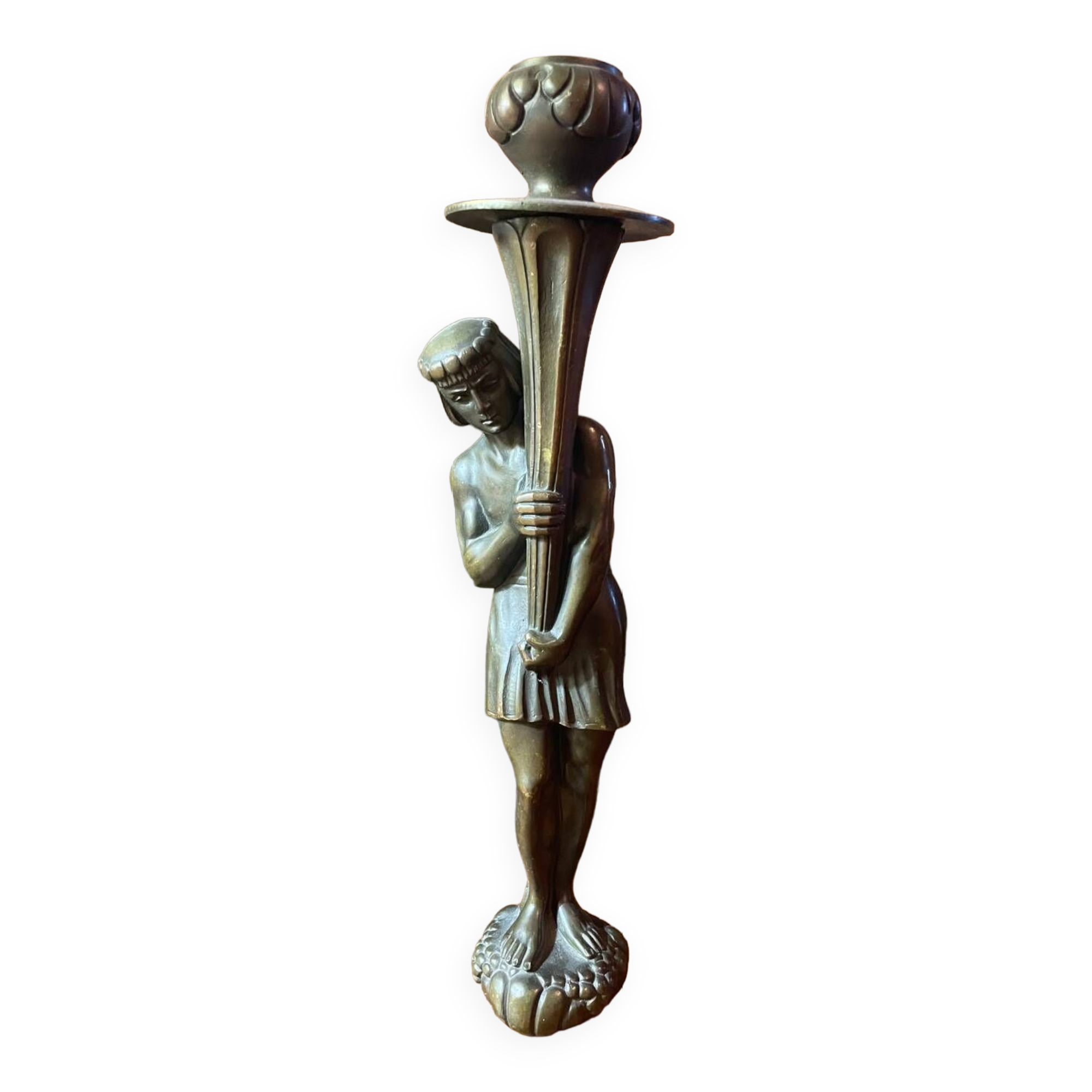 Art deco bronze candle holder
