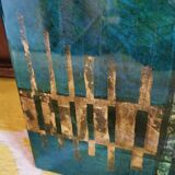 Green and gold laque mirror signed Clémence