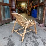 Shell armchair in rattan and bamboo - 1970s