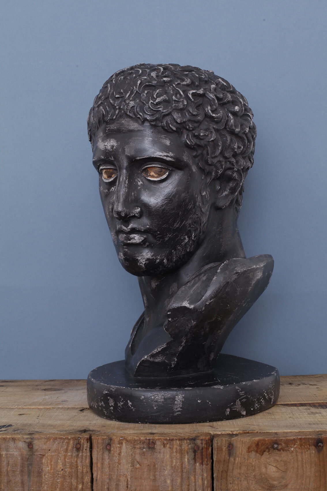Greek head in waxed black plaster