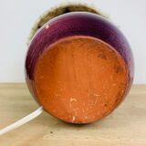 Purple ceramic lamp and wool lampshade 70s