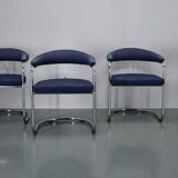 Anton Lorenz for Thonet "Ss33" Set of 4 chrome Armchairs in blue fabric , 1970s