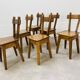 6 brutalist solid wood chairs, chalet decor, vintage