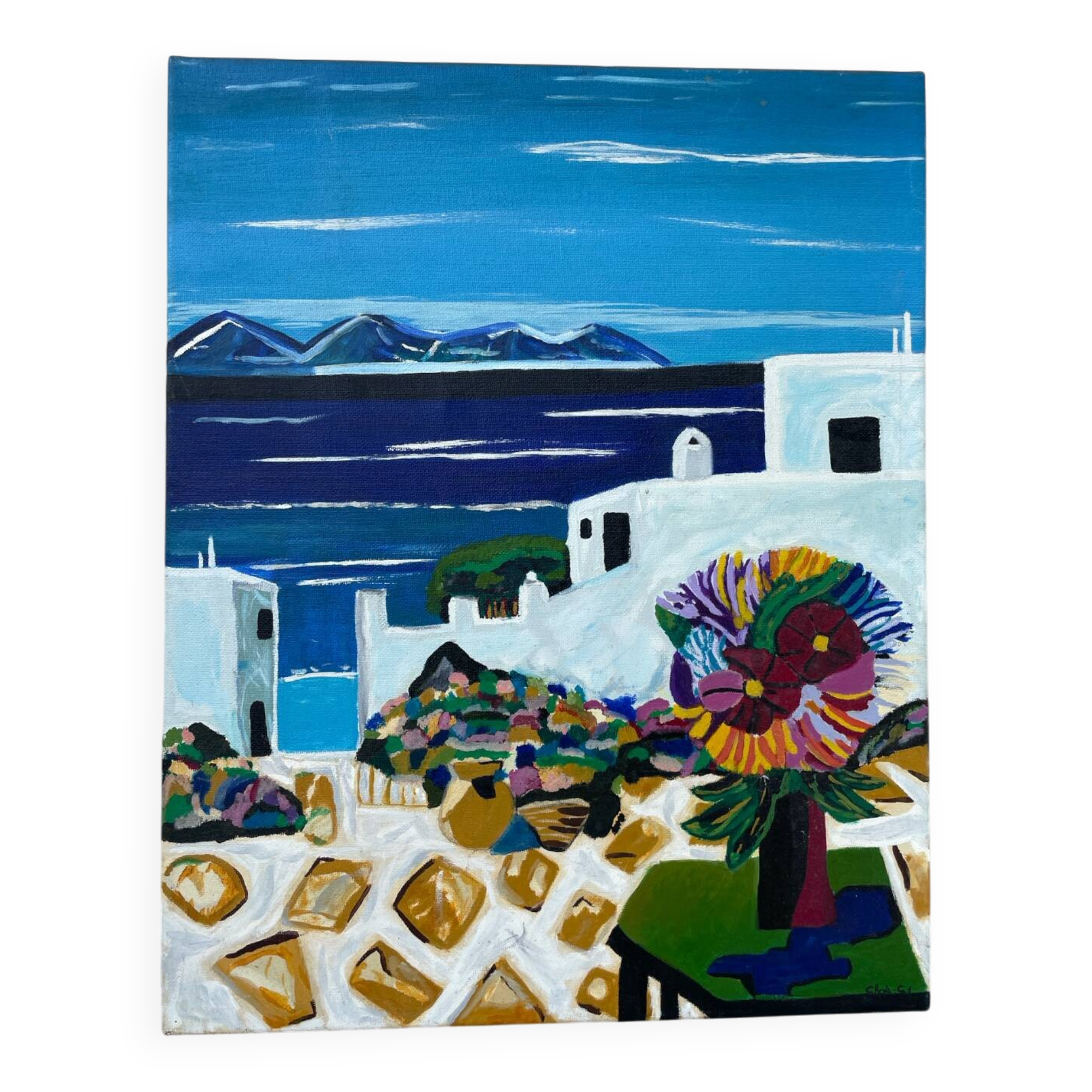 Huile sur toile paysage grecque