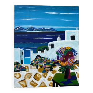 Huile sur toile paysage - grecque