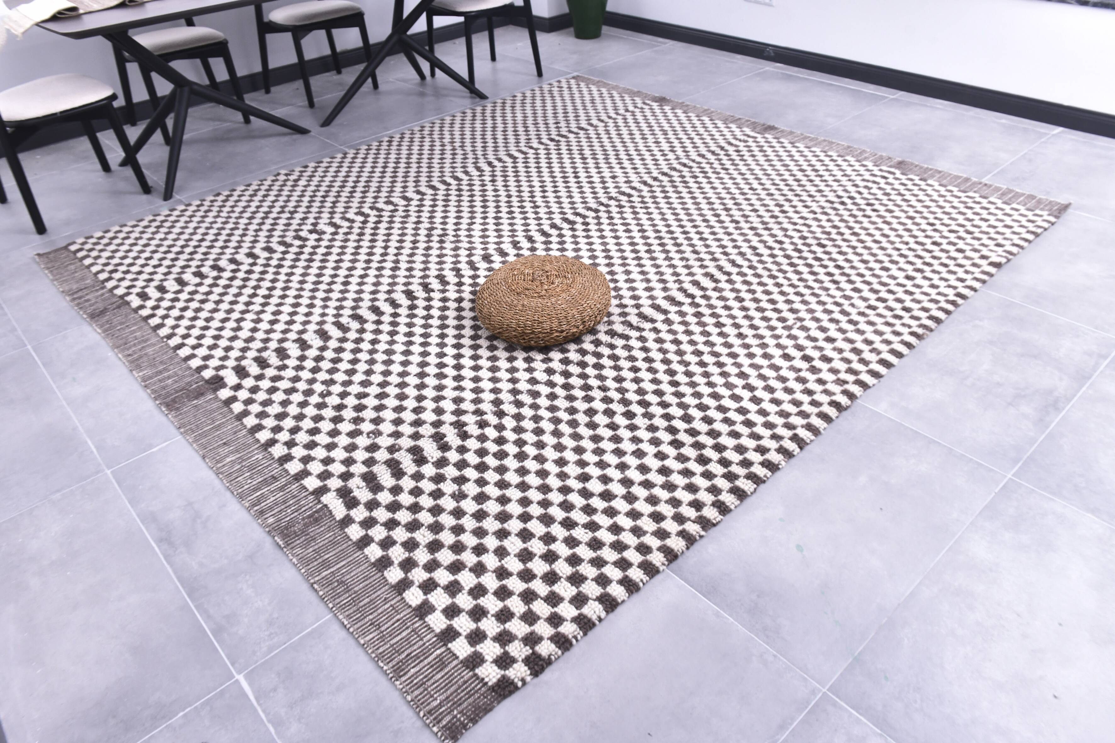 9x10 Checkered Brown White Moroccan Rug, 268x298Cm