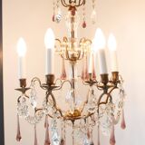 French chandelier late 19th patinated brass 6 arms