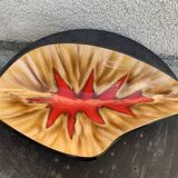 Fruit bowl in glazed ceramic, red design motif, Vallauris, vintage