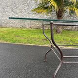 Rectangular table translucent glass top metal base vintage 1980