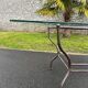 Rectangular table translucent glass top metal base vintage 1980