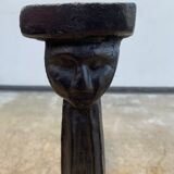 Pair of cast iron chenets with stylized faces High Epoch SEVENTEENTH century