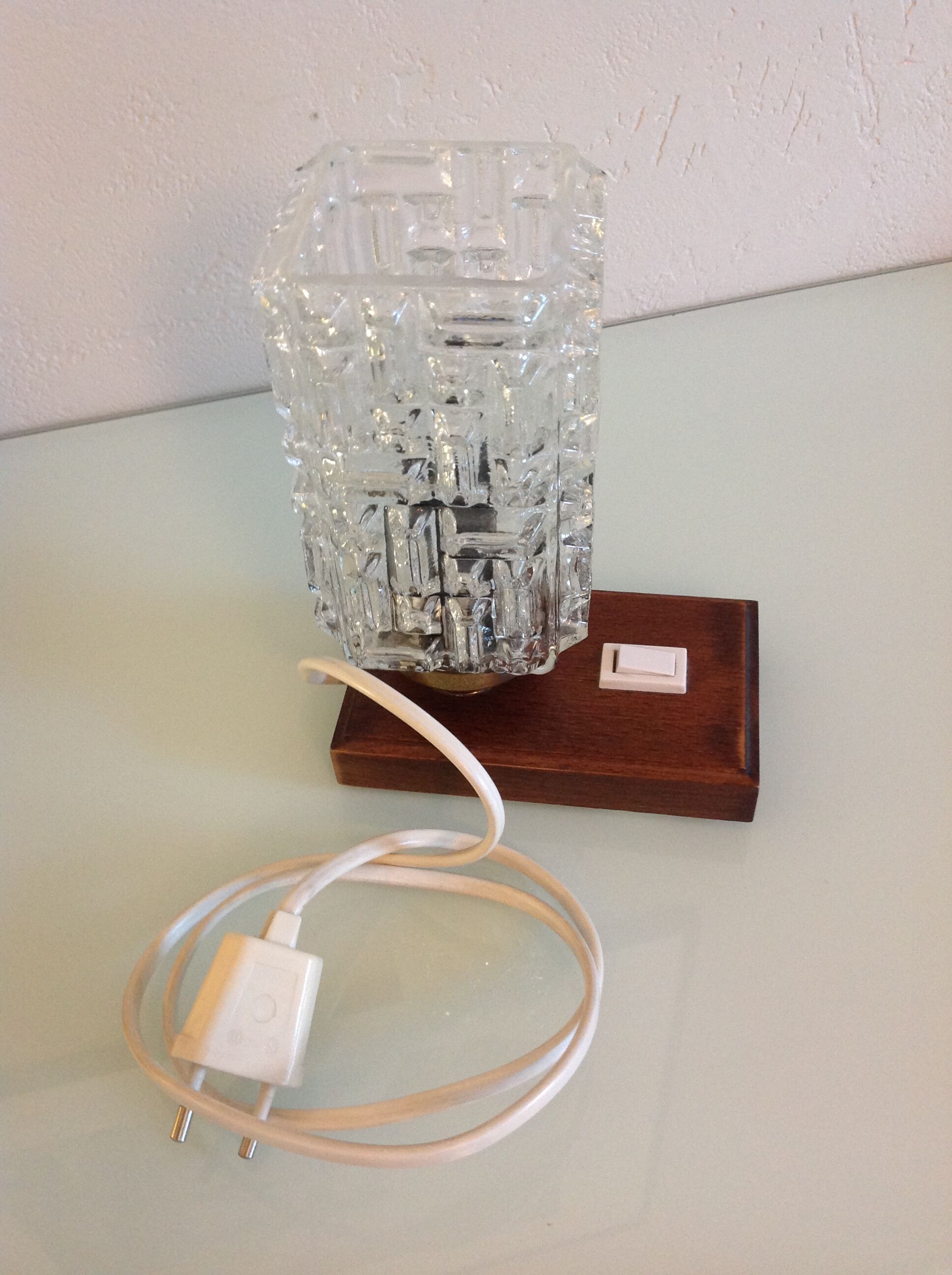 Lamp bedside vintage cut glass and wood base