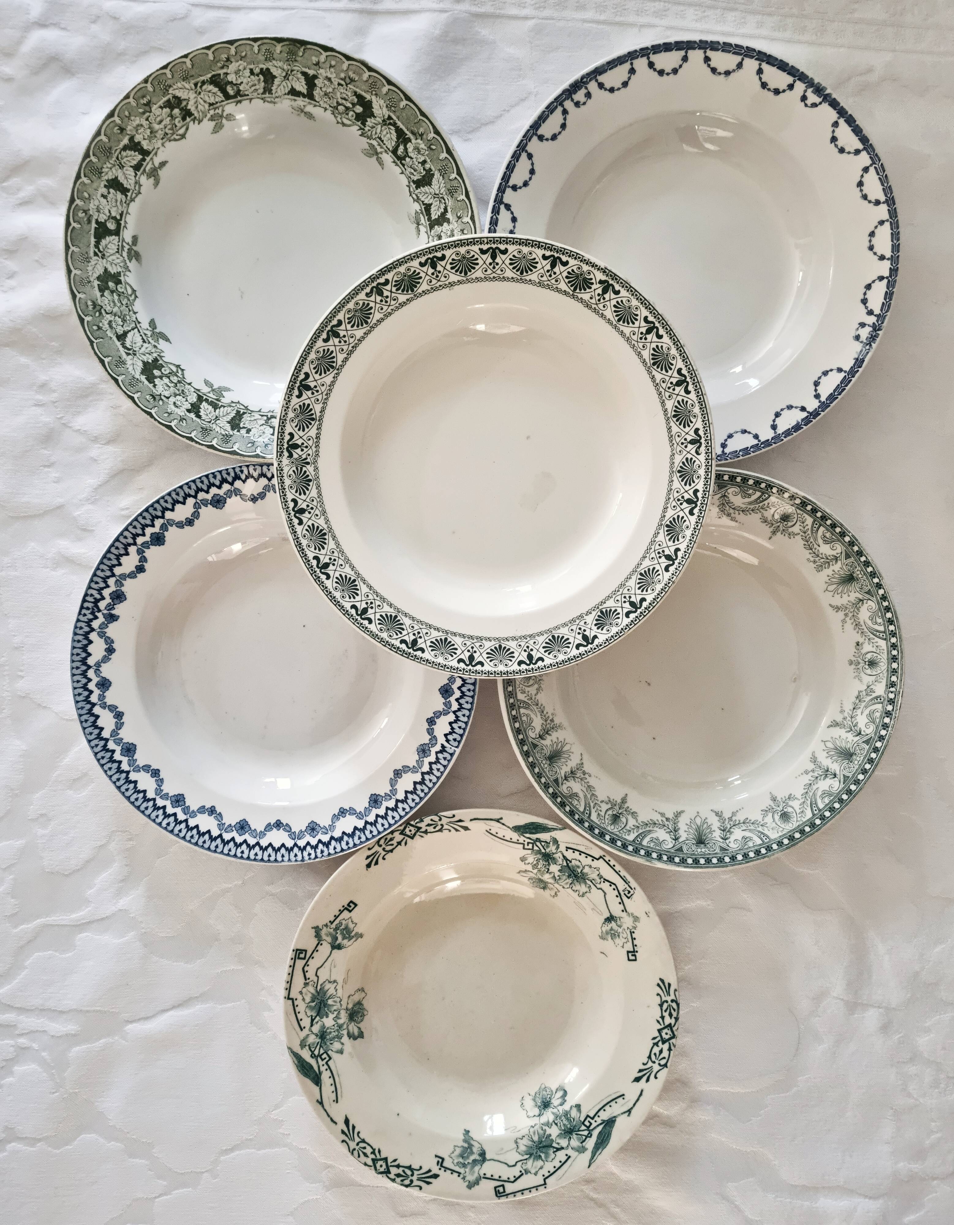 Set of 6 hollow plates earth of iron mismatched