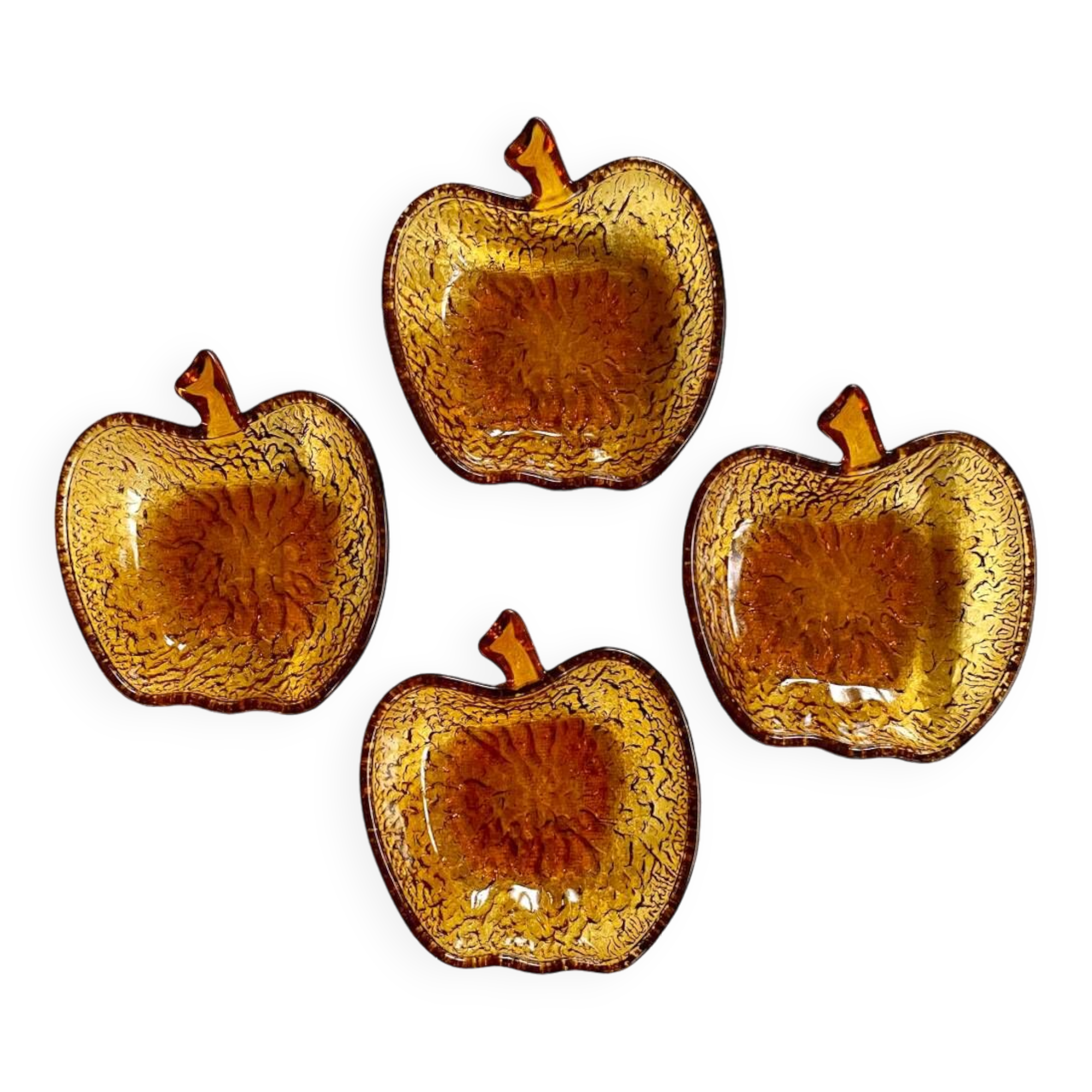 Lot de 4 coupelles « pommes » vintage verre ambré