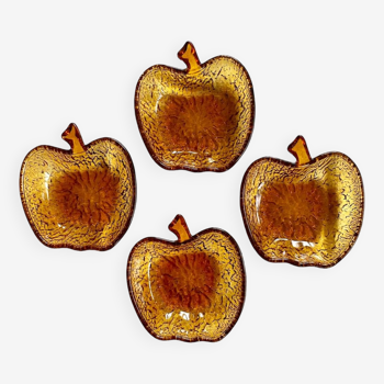 Set of 4 vintage amber glass “apple” cups