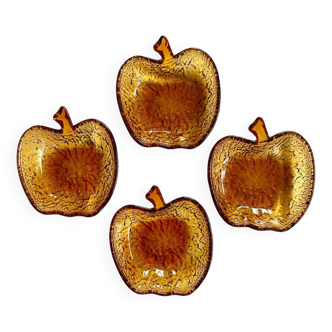 Lot de 4 coupelles « pommes » vintage verre ambré