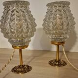 Duo lamps chiseled glass antique bronze base